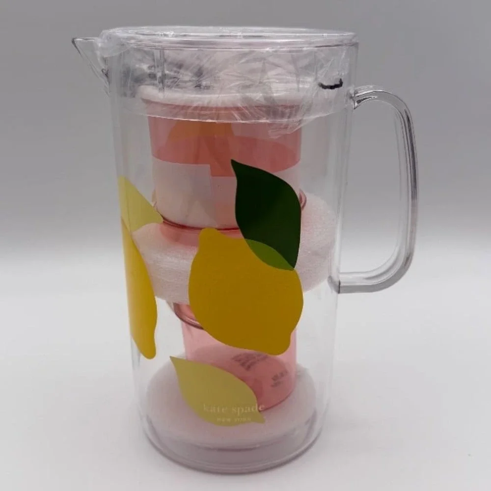 Kate Spade New York Lemon Pitcher + 2 Cups Acrylic 58oz / 12oz‎ NIB